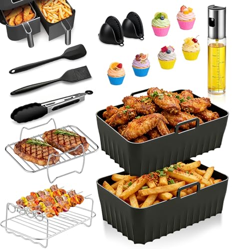 16-Teiliges Heißluftfritteuse Zubehör Airfryer Zubehör für Ninja Foodi Max Dual Zone AF400EU AF400EUCP SL400EU SL400EUCP 7.6L-9.5L BPA-Frei Airfryer Silikonform für heißluftfritteuse Air Fryer
