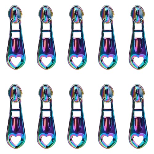 GORGECRAFT 1 Box 14Pcs Rainbow Heart Shaped Zipper Pulls Replacement Metal Zipper Sliders Alloy Zipper Pulls Tabs Zipper Repair Kit for Purse Handbag Making Craft Sewing Diy Tailor Luggages Bags