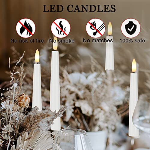 Image of Flameless Taper Candles with 3D Wick, 9.6 inch Real Wax LED Candles with Remote and Timer, 3 Pack Flickering Candlesticks Battery Operated, Classic Tall Taper Candles for Home, Wedding, Party, White