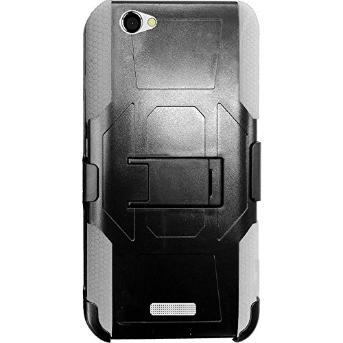 Image of HR Wireless BLU Studio Energy D810L Robust Hybrid with Kickstand Holster Clip - Retail Packaging - Black(PC) /White (Silicone)