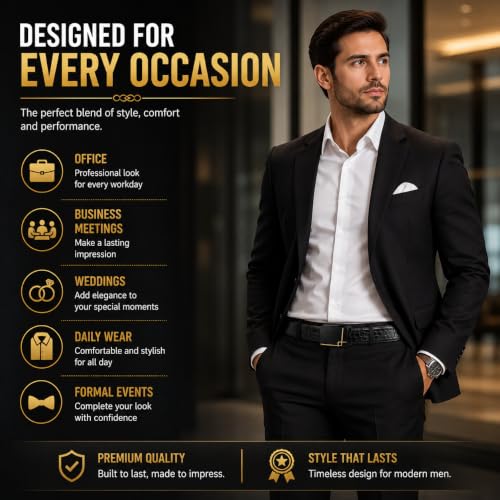 Image of Men's Auto Lock Belt with elegant design | Premium Vegan Leather | Adjustable Ratchet Belt | No Hole Design | Perfect Fit Waist 28-42 Inches for Office