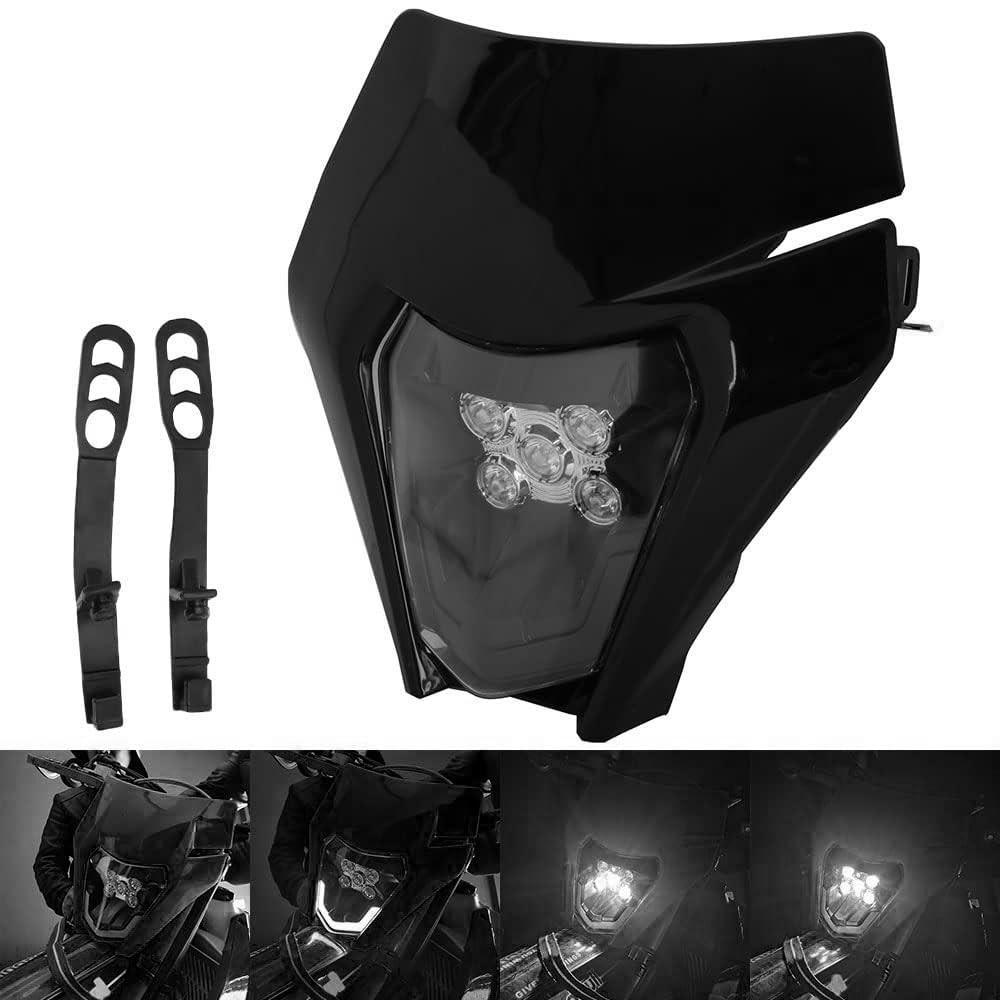 JFG RACING Faros Delanteros Universales Motocross,Faros Careta Delanteros para la mayoría de Motos SX SXF EXC EXCF Motocross Enduro Supermoto-Negro