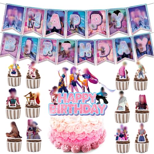 14 Pcs Hun-ters Kit de décoration d'anniversaire, bannière, grande décoration de gâteau – Décoration de fête cool pour enfants et fans