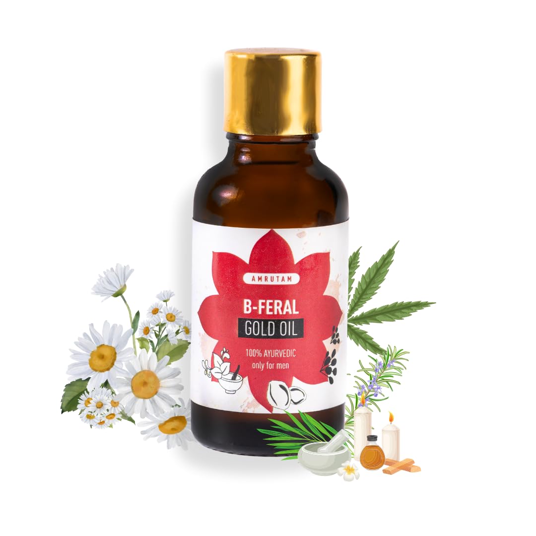 AMRUTAM Ayurvedic Massage Oil for Men | With Kumkumadi & Chakramard Oil | B Feral Gold Oil | Soothing and Destressing Massage Oil 25ML-image-43