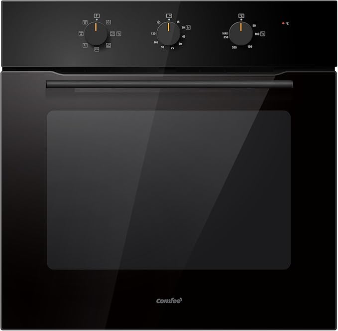 COMFEE' CBO60M80M1-BK Horno empotrable de 60 cm y 60 litros con 8 funciones, freidora de aire, cocción multifase, puerta extraíble, fácil limpieza, limpieza con vapor, color negro