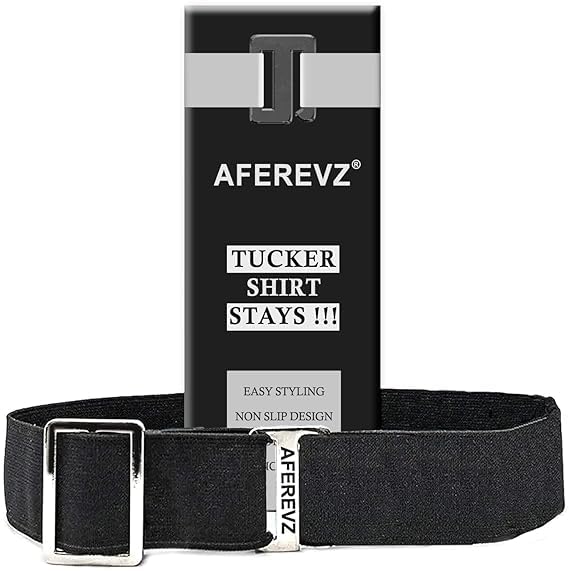 Tucker Shirt Stays Belt, Elastic, Non-Slip Texture, Aluminium Hook, Free Size, 1.1 inch Width, Black, for Formal and School Wear-image-13