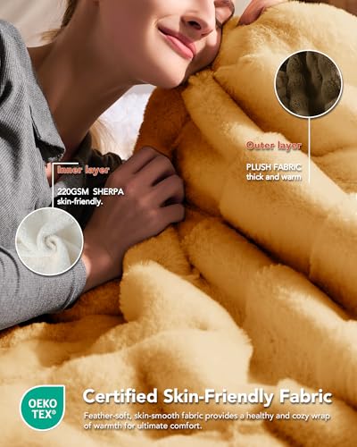 Image of Homemate Electric Heated Blanket Full Size - 72 inchx84 inch Heating Blanket Full Size 1 /2 /4 /6 /8 Hours Auto-Off 10 Heat Level Over-Heat Protection Luxury 800 GSM Faux Fur 200 GSM Sherpa ETL Certification