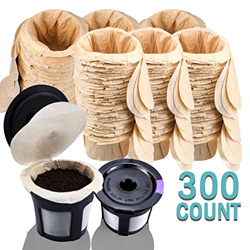 Image of 2 Reusable Keurg Cups & 300 Unbleached Keurg Coffee Pods Paper Filters with Lids,Disposable Keurg Filters Single Serve Coffee Filters Compatible with Keurg 2.0&1.0 Coffee Maker