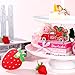 Yalikop 5 Pcs Strawberry Table Decor Summer Tiered Tray Decor Strawberry Tabletop Centerpieces Pink Red Wooden Truck Berry Sign Mini Decorative Books Stack with Twine for Home Kitchen Shelf Office