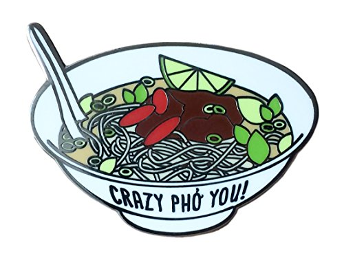 TINY BEE CARDS - Pho Soup Enamel Pin"Crazy Pho You" Pun Cloisonne Lapel Pin