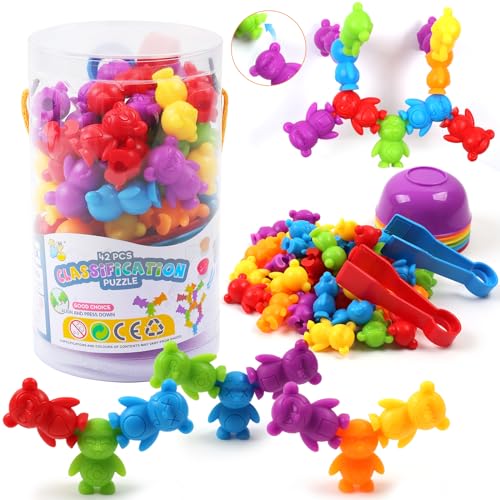 Image of UNIQUE KIDS Counting Matching Game with Sorting Cups, Color Classification and Sensory Training Educational Learning Toys Set Gift for Toddlers Preschool Ages 3 Years and up