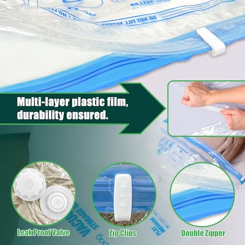 Image of HIBAG Vacuum Storage Bags with Electric Pump, 30 Pack Vacuum Seal Space Saver Bag for Clothes, Clothing, Pillows, Blanket Bedding Comforters