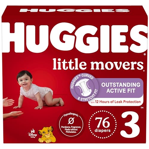 Image of Huggies Size 3 Diapers, Little Movers Baby Diapers, Size 3 (16-28 lbs), 76 Count (2 packs of 38), Packaging May Vary