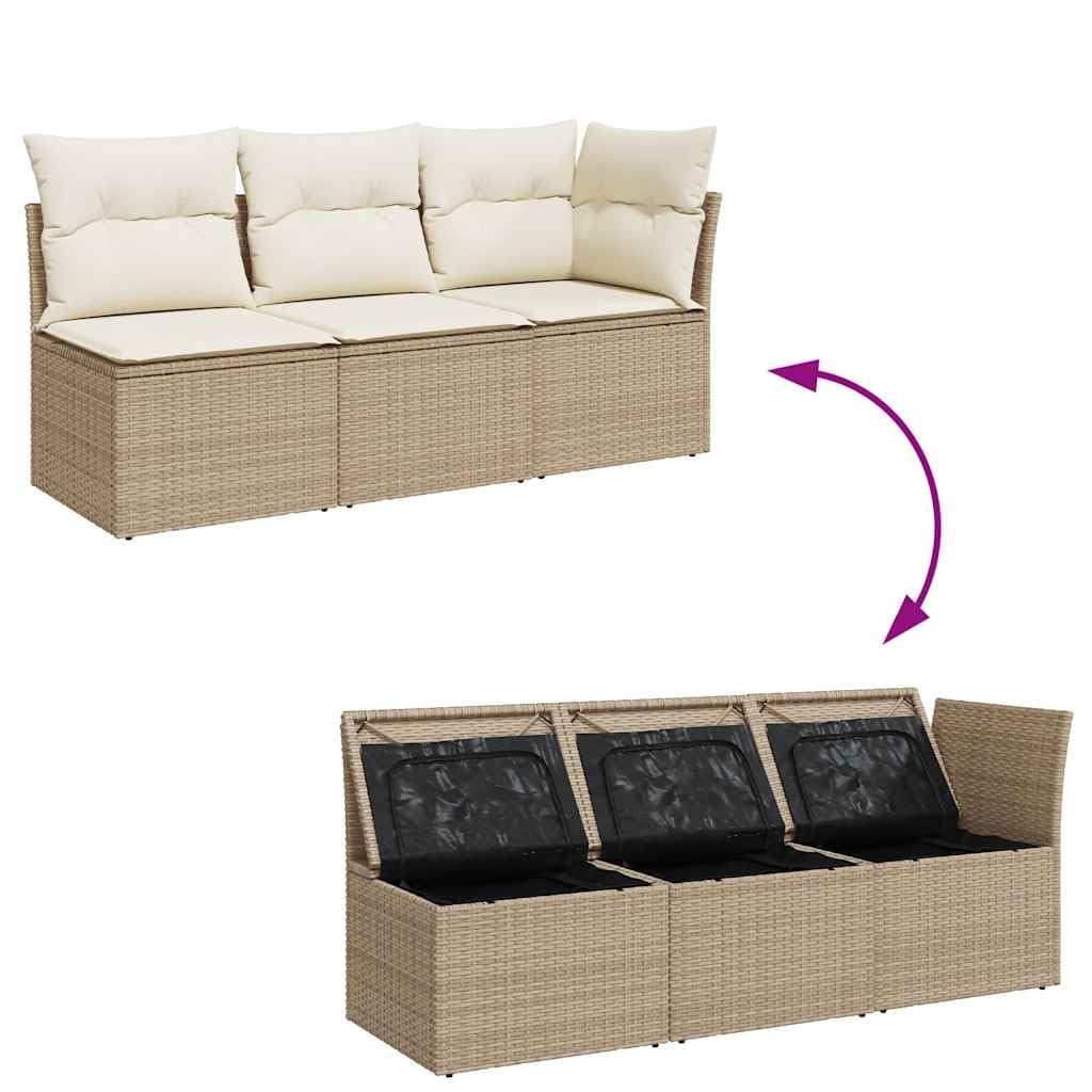 vidaXL Sofá de Jardín de 3 Plazas con Cojines, Sillón de Exterior, Sofá Modular, Asiento para Patio Terraza Balcón, Ratán Sintético Beige