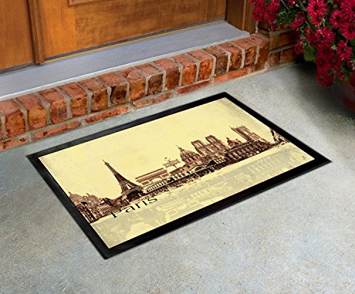 1art1 Zerbino Vintage 70x50 Cm Con Collage Di Giornali Francesi E Cartoline, Fondo Antiscivolo In Gomma, Lavabile In Lavatrice A 30°C