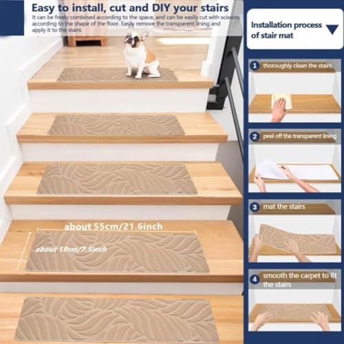 Peldaños para escalones de madera en pack de 7 alfombras autoadhesivas antideslizantes color café 7