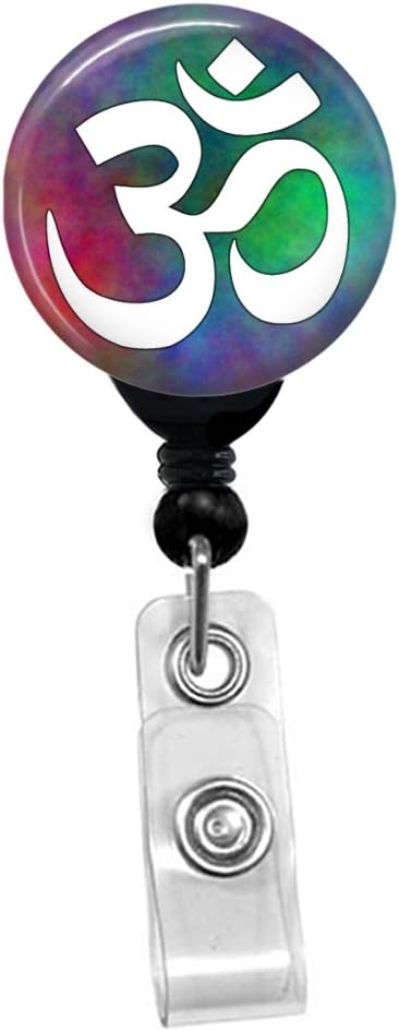 Om Aum Yoga White On Plasma Custom Retractable Clip On Badge Reel Lanyard Badge Holder