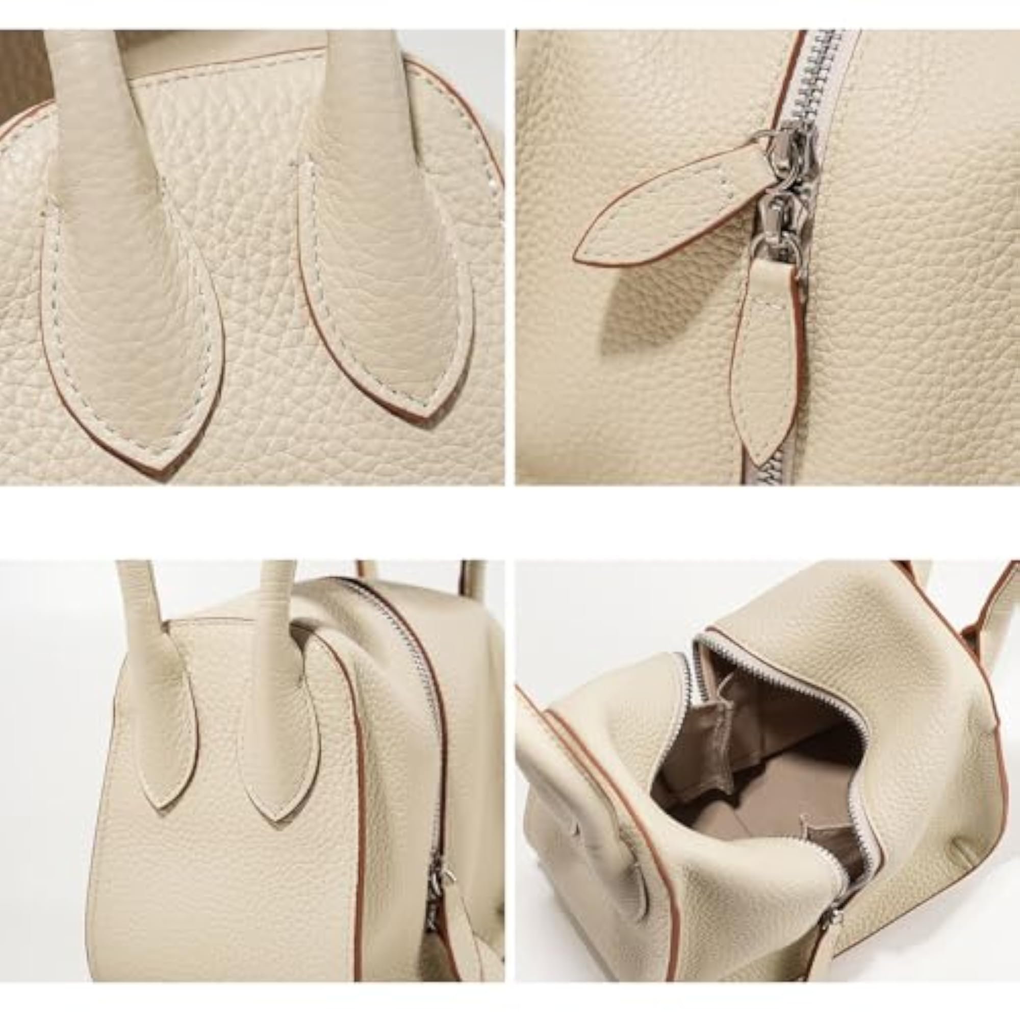 Women's Top Layer Leather Zipper Splicing Handbag in Purple