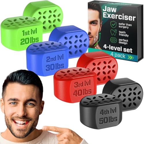 SELENCIO Jaw Exerciser for Men & Women – 4 Pack Set – Facial Muscle Trainer and Toner with 4...