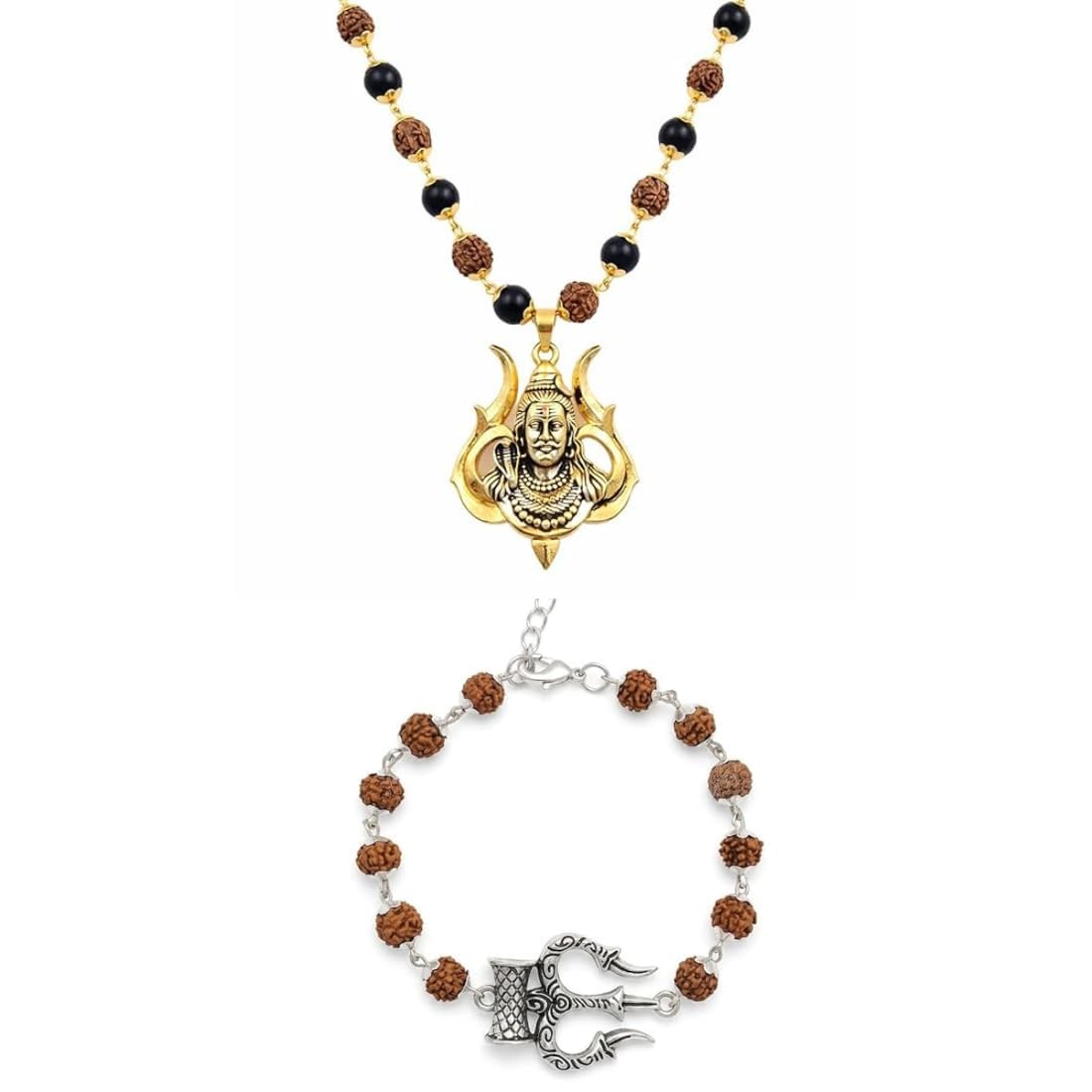 Shiv Trishul Rudraksha Karungali Mala and Rudraksha Trishul Bracelet Combo | Natural Ebony Wood Spiritual Beads for Meditation Prayer Positive Energy Protection | Unisex Jewellery Set-image-49