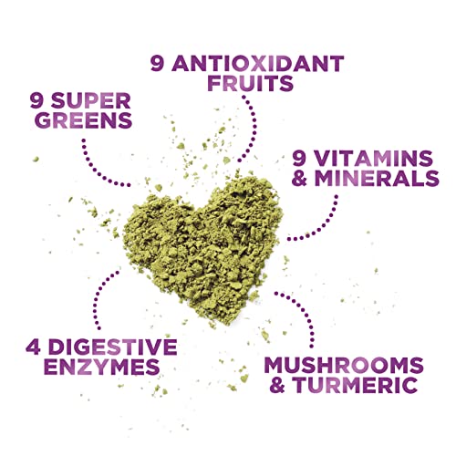 Super Greens Powder Superfood Supplement, Greens Blend Smoothie Mix with Antioxidants, Digestive Enzymes & Spirulina, Wheat Grass, Chlorella, Beets - Vegan, Non-GMO, Berry Flavor - 30 Servings