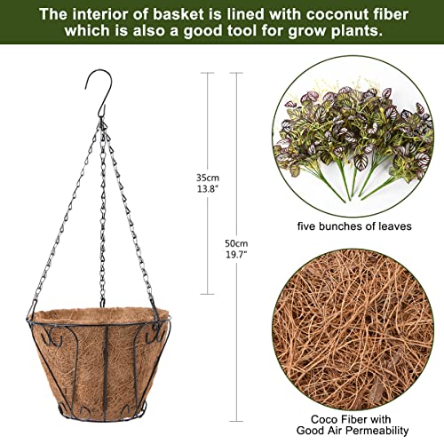 Homsunny Artificial Hanging Flowers In Basket, Silk Vine Plants Flower With Flowerpot Centerpieces,Fake Hanging Flower In Coconut Lining Hanging Baskets For Outdoors Courtyard Decor(Brown And White) #TOP4