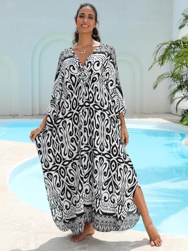 Image of KEYLORTING Plus Size Kaftan Dress Women, African Moo Moo Print Caftan, Batwing Dress, Beach Cover Up for Party and Loungewear