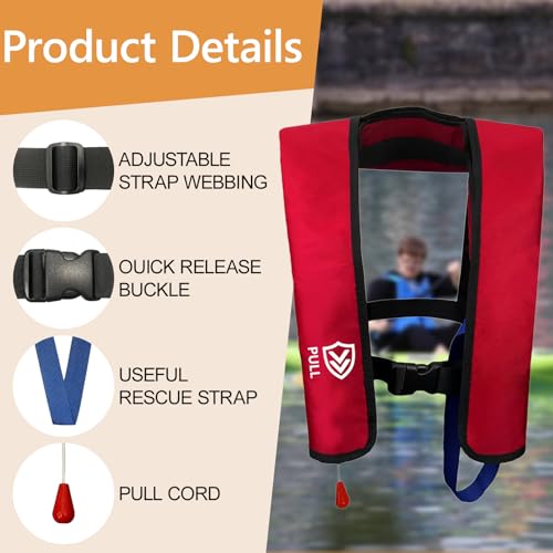 Image of Manual Inflatable Life Jacket for Adults| Supports up to 330 lbs