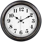 45Min 12-Inch Decorated Dial Face Retro Wall Clock, Silent Non-Ticking Round Home Decor Wall Clock with Fern/Phoenix/Peacock/Peony (Black-Gold)