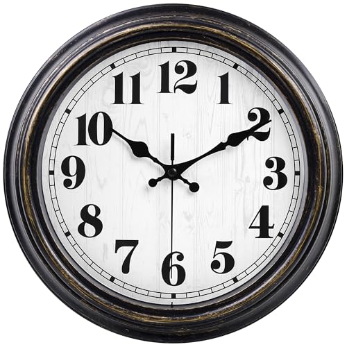 45MinST 12 Inches Retro Wall Clock, Silent Non Ticking Battery Operated Movement, Decor for Home/Wall Decor, Easy to Read, Decorate for Bedroom Living Room Office(Balck Gold)