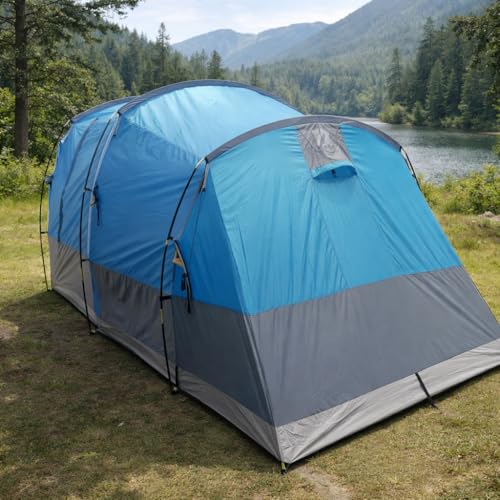 Image of 4 Person Family Camping Tent | Waterproof | UV Protection | Fiberglass Poles | ET1104 | Aqua Blue