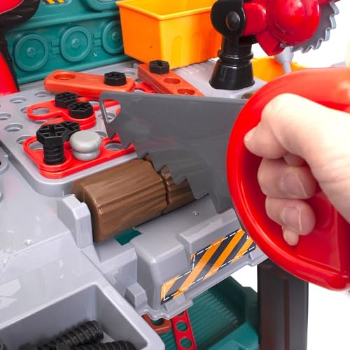 Amazon Basics kids workbench with tool set, helmet and safety goggles