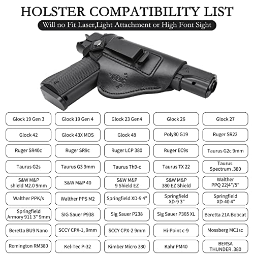 Leather Gun Holsters For Concealed Carry, Genuine Leather Gun Holster For Glock 19/26/43X, Taurus G2/G2C/G3C/Gx4 Springfield Xd Xds Sig Sauer P238 P320 P365 Ruger Lc9 (Black, Left/Right) #TOP1