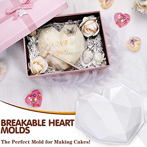 Heart Silicone Mould, 3D Diamond Heart Moulds Love Mousse Cake Mould for Valentine's Day Chocolate Cake for Making Pudding Dessert Cake Baking DIY Tools Sets Heart Shape Silicone Molds(59Pcs)