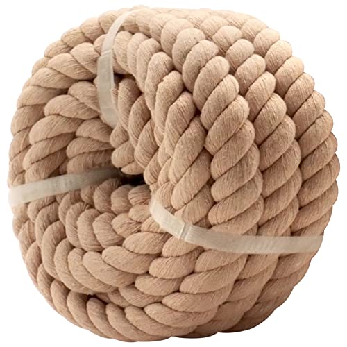 Image of Brown Cotton Rope 1 Inch x 10 Feet - Thick Nautical Rope for Crafts Swing Hanging DIY Projects Tug of War