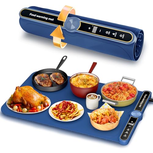 OZMI Food Warming Mat, Silicone Electric Warming Tray with 9-Level Temp (Max 120°C), Large Foldable Food Warmer Mat with 6-Hour Timer, Portable Countertop Warming Plates for Parties Home