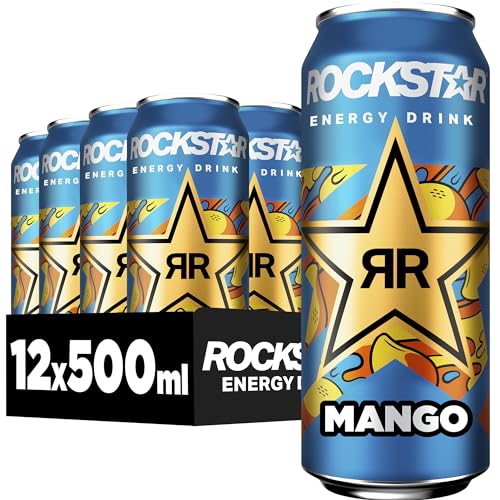Rockstar Energy Drink Mango Geschmack - Exotisches, koffeinhaltiges Erfrischungsgetränk für den Energie Kick, EINWEG (12 x 500ml) (Verpackungsdesign kann abweichen) 1