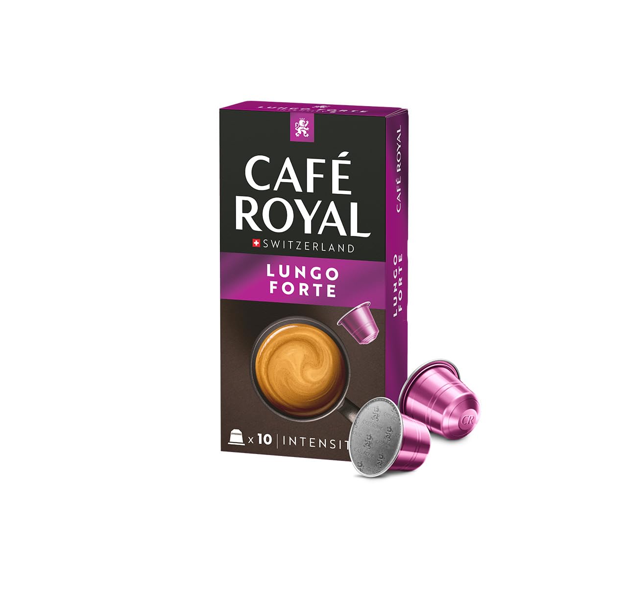 Café Royal Lungo Forte 10 Nespresso®* kompatybilne kapsułki (z aluminium, intensywność 8/10), 1 opakowanie (1 x 10 kapsułek kawy)