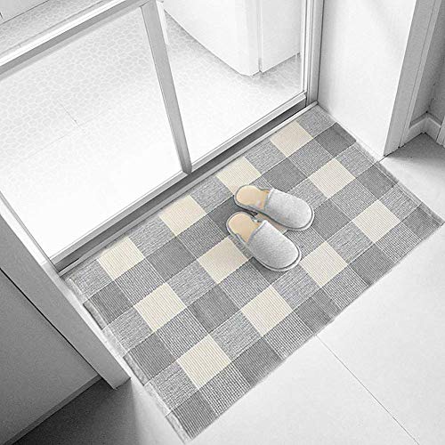 UKELER Grey Buffalo Plaid Rugs 35.4'' x 23.6'', Washable Gray and White Rug for Porch/Entry Way/Front Door/Sink