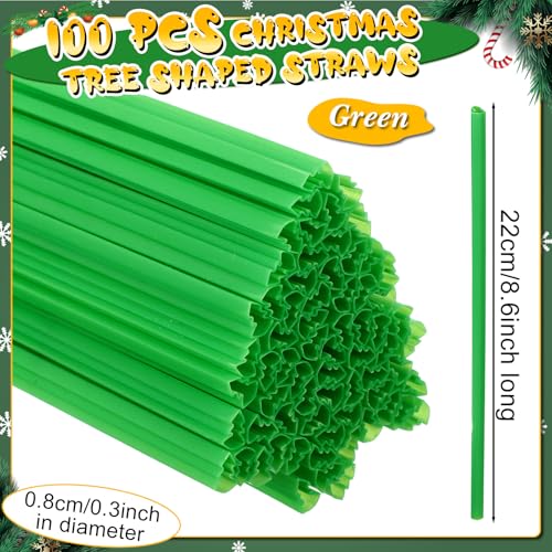 Pitillos navideños de plástico con forma de árbol, 100 piezas miniatura 3