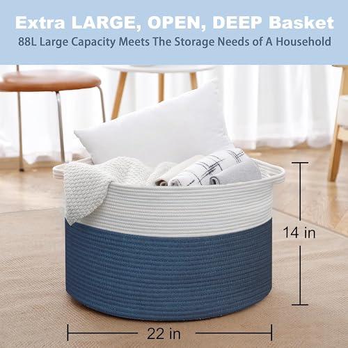Extra Large Rope Basket, XXXL Woven Wicker Storage Basket, Kids Room Toy Storage Organizer and Storage, Dog Toy Stuffed Animal Basket Bins, Kids Room Playroom Organization(22" x 22" x 14") - Image 4