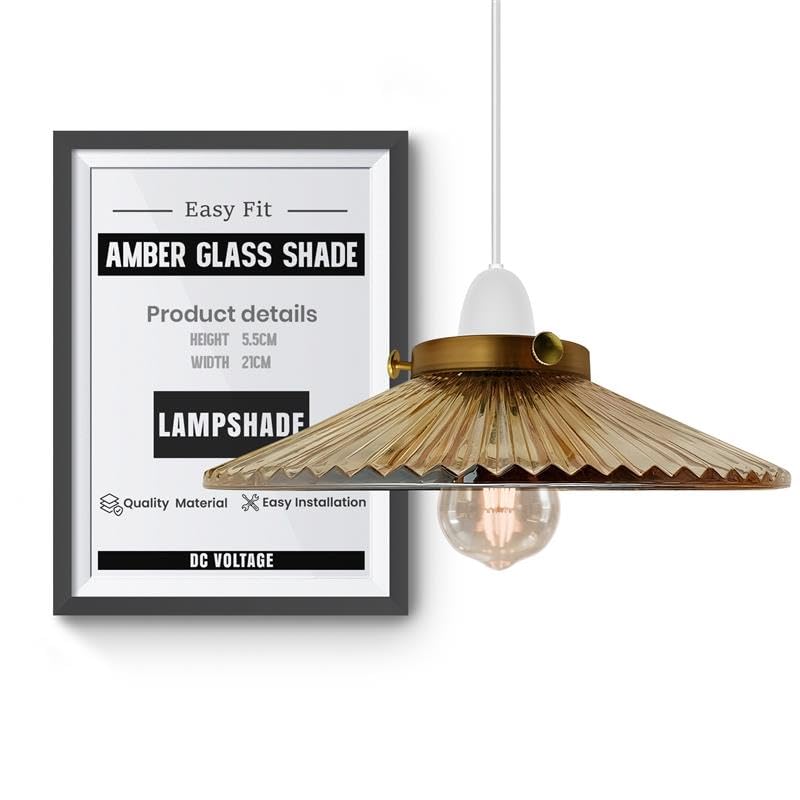 DC VOLTAGE Vintage pantalla de cristal ámbar techo colgante de forma plana con anillo de sombra para sala de estar dormitorio cocina pasillo oficina y café (patrón plano)