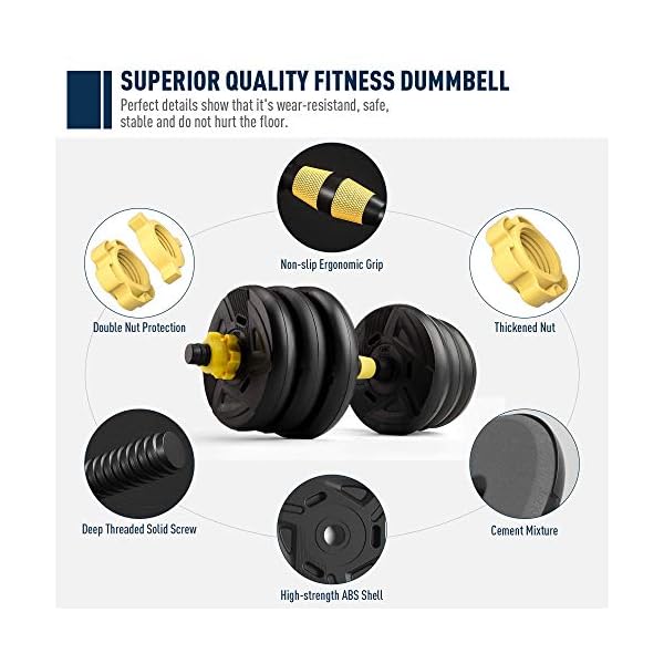 zybeauty-Adjustable-Dumbbells-44Lbs20kg-Weight-Set-Dumbbells-to-Barbells-with-Connecting-Rod-Non-Slip-Handles-Home-Gym-Equipment-for-Men-and-Women-Workout-Exercise-Training zybeauty Adjustable Dumbbells Weight Set 44LBS(20KG),Weights Dumbbells Set with Connecting Rod can be Used as Barbells,Free Weights 2-in-1 Set,Home Fitness Gym Workout Equipment for Men and Women