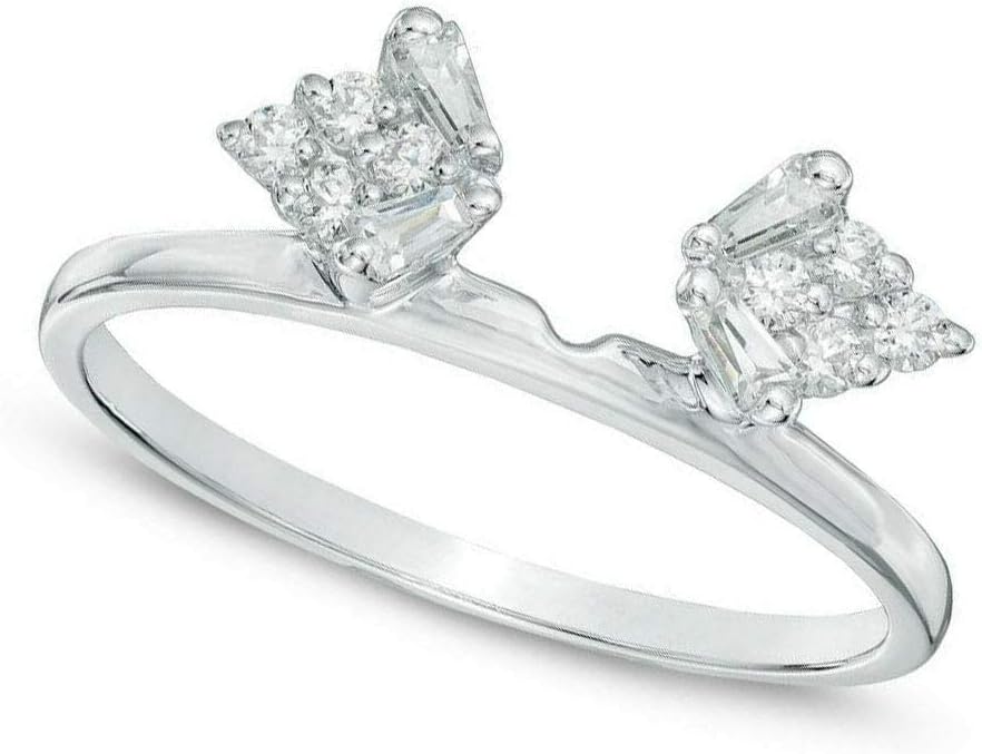 Ranjeeta Fashion Baguette & Round Cut White Diamond 925 Sterling Silver 14K White Gold Fn Diamond Solitaire Enhancer Guard Wrap for Women's