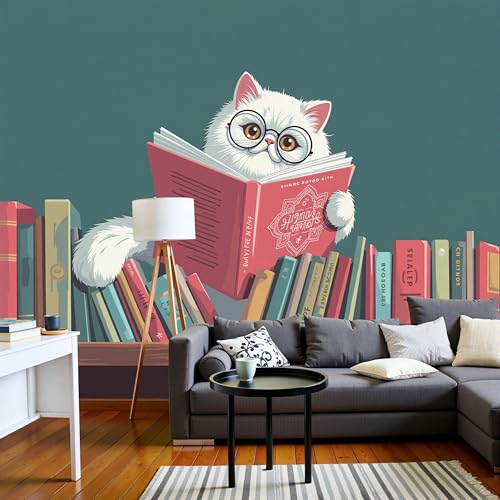 Papier Peint Panoramique Chat Rétro : Transformez un mur vide en bibliothèque colorée