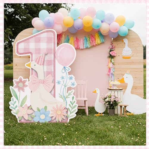 Image of Croblissful One Silly Goose Party Decorations 1st Birthday Backdrop Duck Animal Background Prop for Birthday Baby Shower Party Supplies(Light Pink,One Goose)