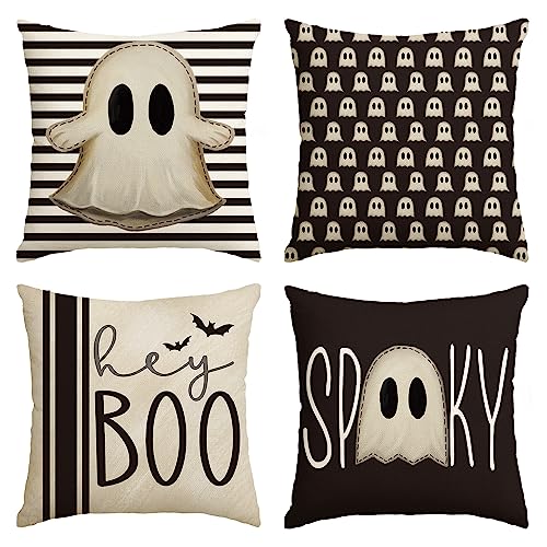 AVOIN colorlife Halloween Hey Boo Cute Ghost Spooky Throw Pillow Covers, 18 x 18 Inch...