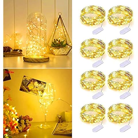 VOOKRY 8 Pack 10ft 30 LED Battery Operated Fairy Lights Mini Copper Wire Firefly String Lights for Bedroom Indoor Outdoor Wedding Mason Jar Dorm Decor DIY Costume(Warm White) Cover