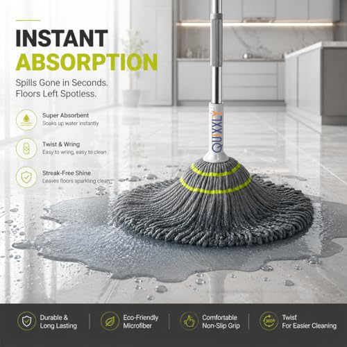 Image of 360 Microfiber Spin Mop Head Refill with Super Absorbent Cotton Strands | Premium Grey Microfiber Mop Refill Head for Easy Wet & Dry Floor Cleaning