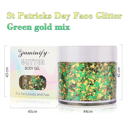 St Patricks Day Accessories Green Face Glitter Gel,Mardi Gras Gold Hair Glitter Green Face Paint St Patrick's Day Outfit for Women,Carnival Body Glitter Sparkling Festival Face Glitter Makeup - Image 7